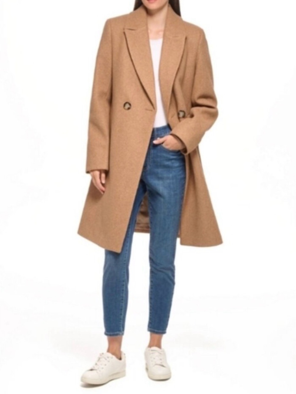 DKNY Faux Wool Trench Coat Camel Peacoat Jacket NEW Size Medium